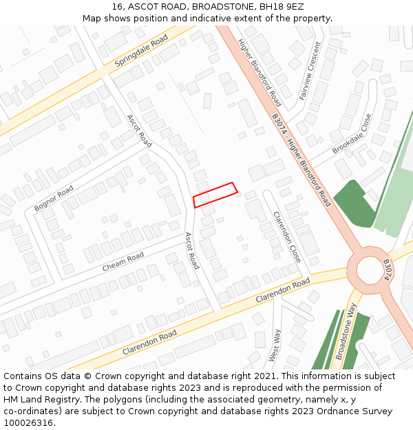 16, ASCOT ROAD, BROADSTONE, BH18 9EZ: Location map and indicative extent of plot