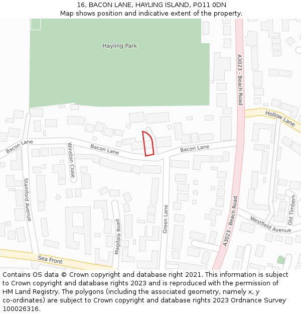 16, BACON LANE, HAYLING ISLAND, PO11 0DN: Location map and indicative extent of plot