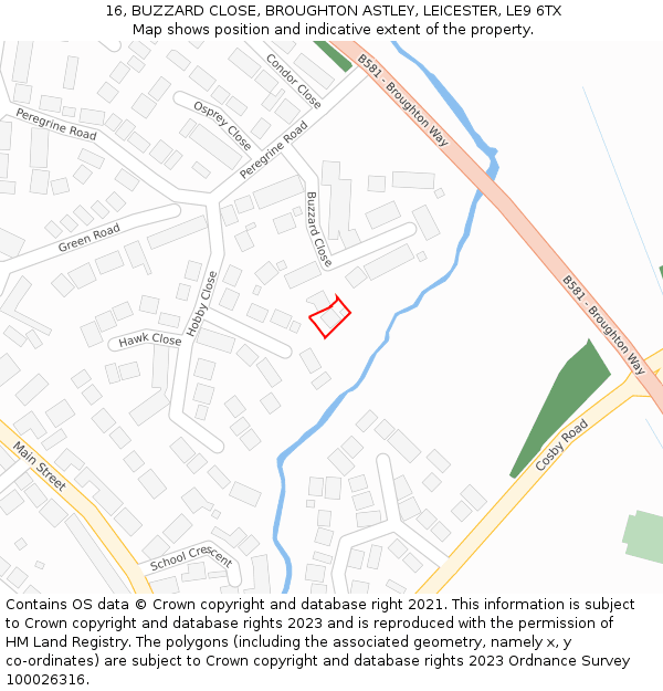 16, BUZZARD CLOSE, BROUGHTON ASTLEY, LEICESTER, LE9 6TX: Location map and indicative extent of plot