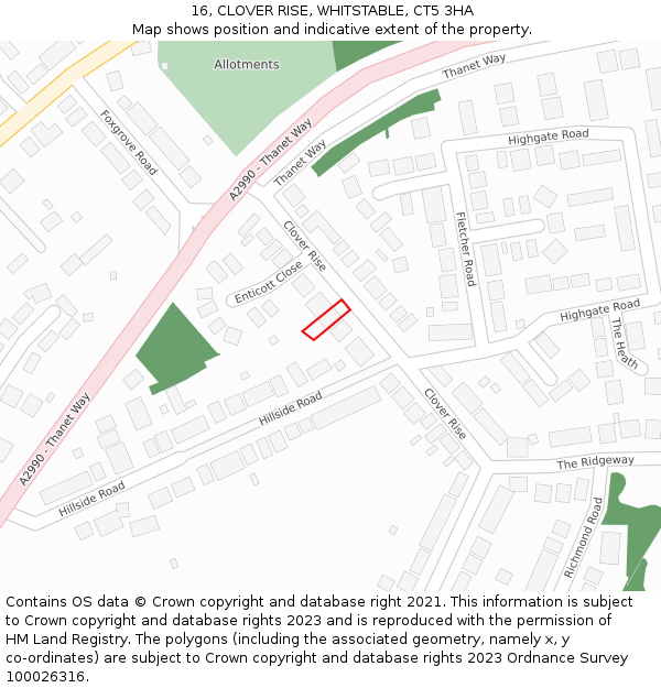 16, CLOVER RISE, WHITSTABLE, CT5 3HA: Location map and indicative extent of plot