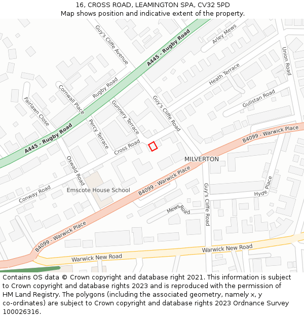 16, CROSS ROAD, LEAMINGTON SPA, CV32 5PD: Location map and indicative extent of plot