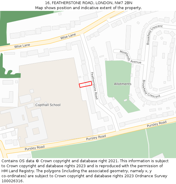 16, FEATHERSTONE ROAD, LONDON, NW7 2BN: Location map and indicative extent of plot