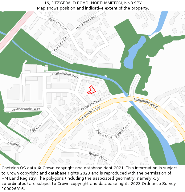 16, FITZGERALD ROAD, NORTHAMPTON, NN3 9BY: Location map and indicative extent of plot