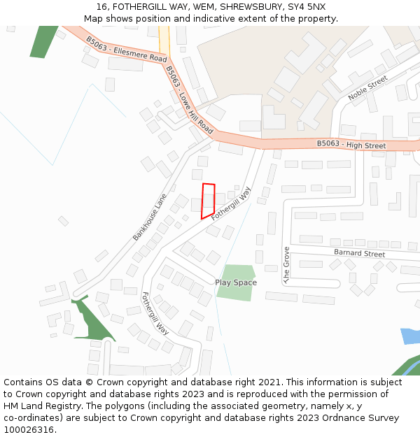 16, FOTHERGILL WAY, WEM, SHREWSBURY, SY4 5NX: Location map and indicative extent of plot