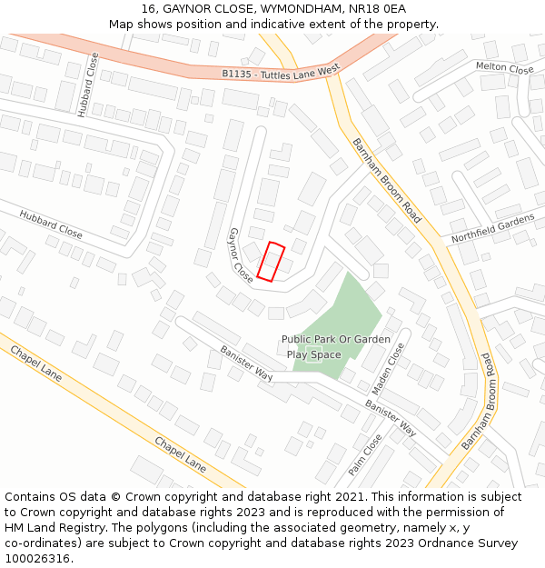 16, GAYNOR CLOSE, WYMONDHAM, NR18 0EA: Location map and indicative extent of plot