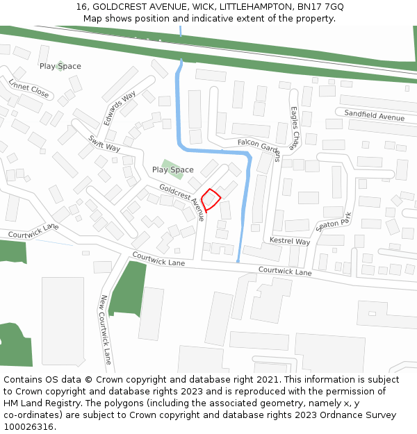 16, GOLDCREST AVENUE, WICK, LITTLEHAMPTON, BN17 7GQ: Location map and indicative extent of plot