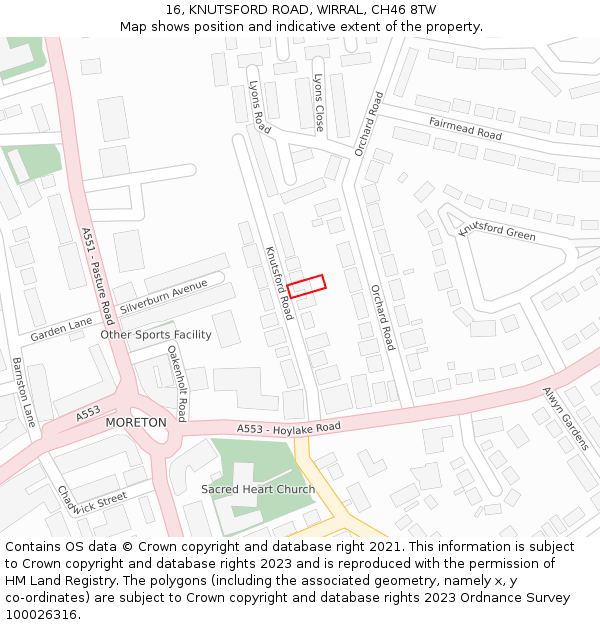 16, KNUTSFORD ROAD, WIRRAL, CH46 8TW: Location map and indicative extent of plot