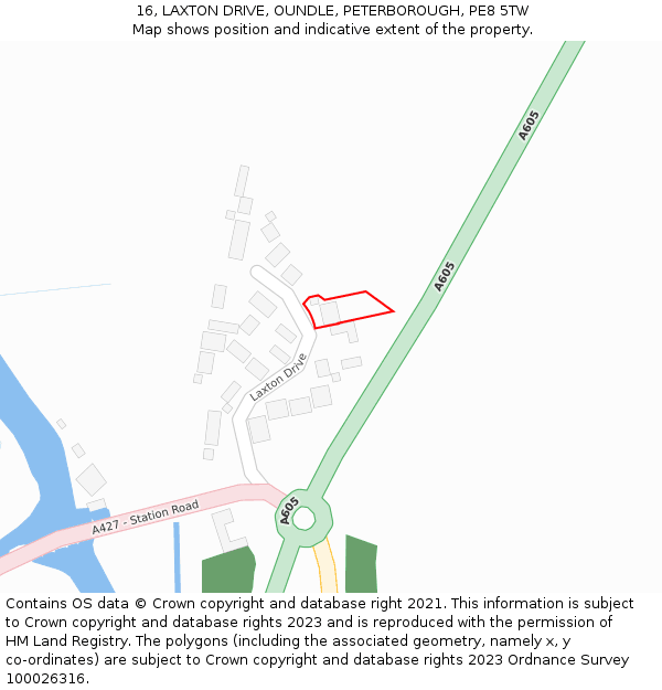 16, LAXTON DRIVE, OUNDLE, PETERBOROUGH, PE8 5TW: Location map and indicative extent of plot