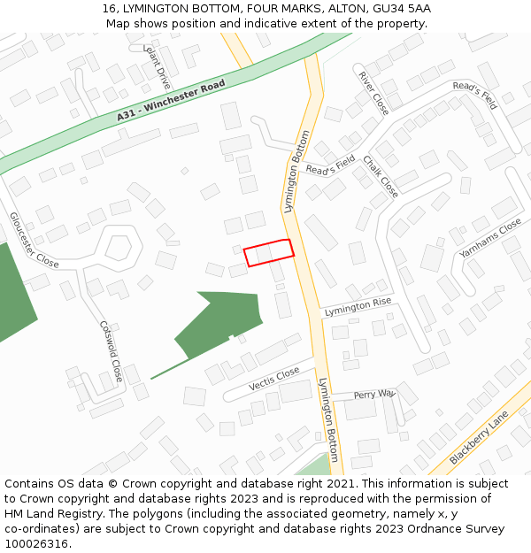 16, LYMINGTON BOTTOM, FOUR MARKS, ALTON, GU34 5AA: Location map and indicative extent of plot