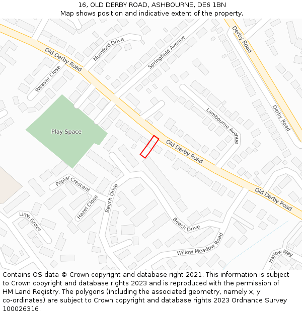 16, OLD DERBY ROAD, ASHBOURNE, DE6 1BN: Location map and indicative extent of plot