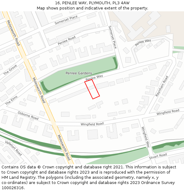 16, PENLEE WAY, PLYMOUTH, PL3 4AW: Location map and indicative extent of plot