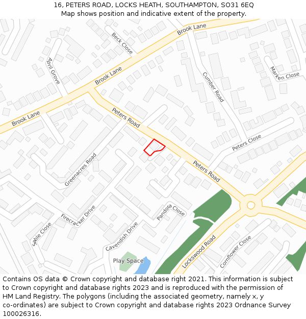 16, PETERS ROAD, LOCKS HEATH, SOUTHAMPTON, SO31 6EQ: Location map and indicative extent of plot