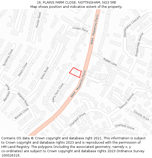 16, PLAINS FARM CLOSE, NOTTINGHAM, NG3 5RE: Location map and indicative extent of plot