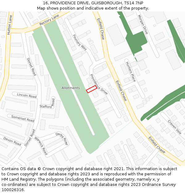 16, PROVIDENCE DRIVE, GUISBOROUGH, TS14 7NP: Location map and indicative extent of plot