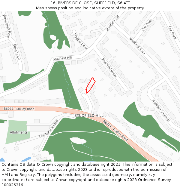 16, RIVERSIDE CLOSE, SHEFFIELD, S6 4TT: Location map and indicative extent of plot