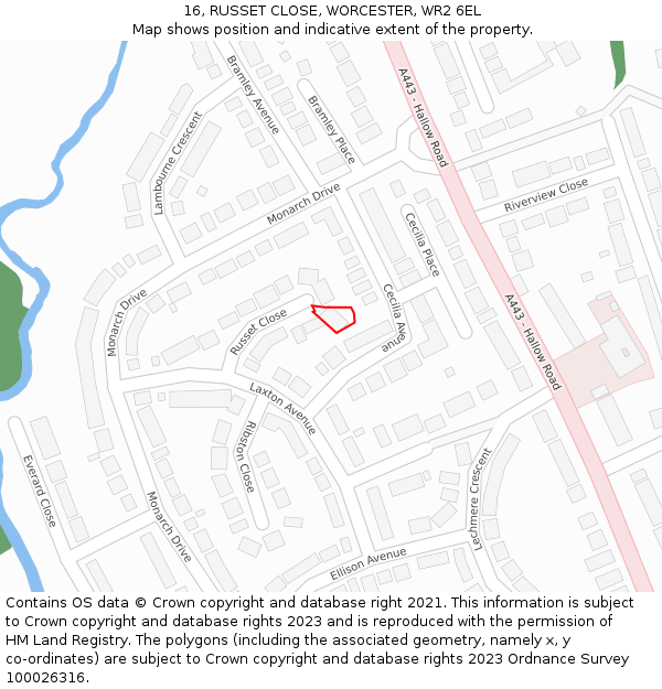 16, RUSSET CLOSE, WORCESTER, WR2 6EL: Location map and indicative extent of plot