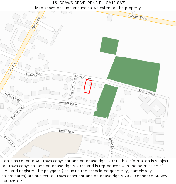 16, SCAWS DRIVE, PENRITH, CA11 8AZ: Location map and indicative extent of plot