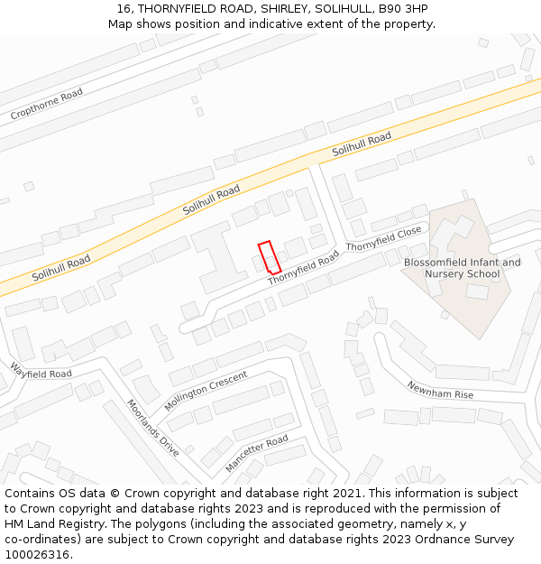 16, THORNYFIELD ROAD, SHIRLEY, SOLIHULL, B90 3HP: Location map and indicative extent of plot