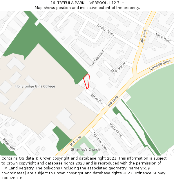 16, TREFULA PARK, LIVERPOOL, L12 7LH: Location map and indicative extent of plot