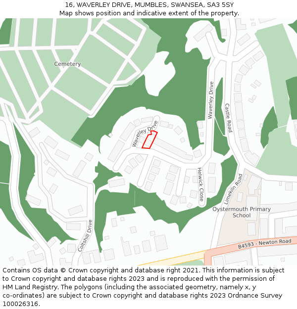 16, WAVERLEY DRIVE, MUMBLES, SWANSEA, SA3 5SY: Location map and indicative extent of plot