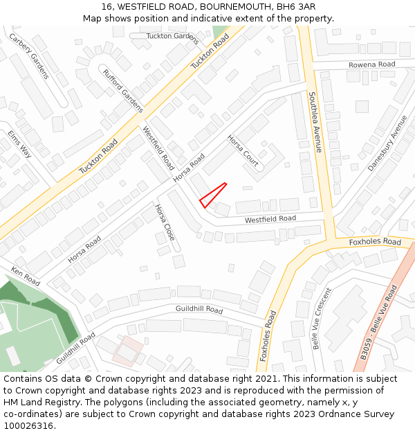 16, WESTFIELD ROAD, BOURNEMOUTH, BH6 3AR: Location map and indicative extent of plot