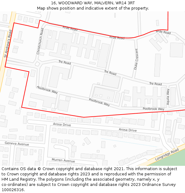 16, WOODWARD WAY, MALVERN, WR14 3RT: Location map and indicative extent of plot