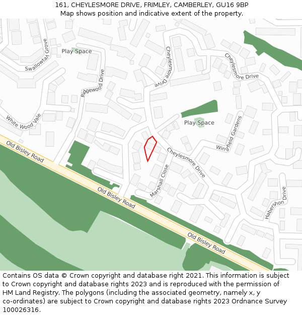 161, CHEYLESMORE DRIVE, FRIMLEY, CAMBERLEY, GU16 9BP: Location map and indicative extent of plot