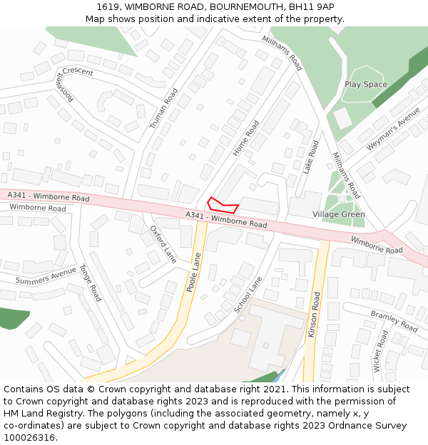 1619, WIMBORNE ROAD, BOURNEMOUTH, BH11 9AP: Location map and indicative extent of plot