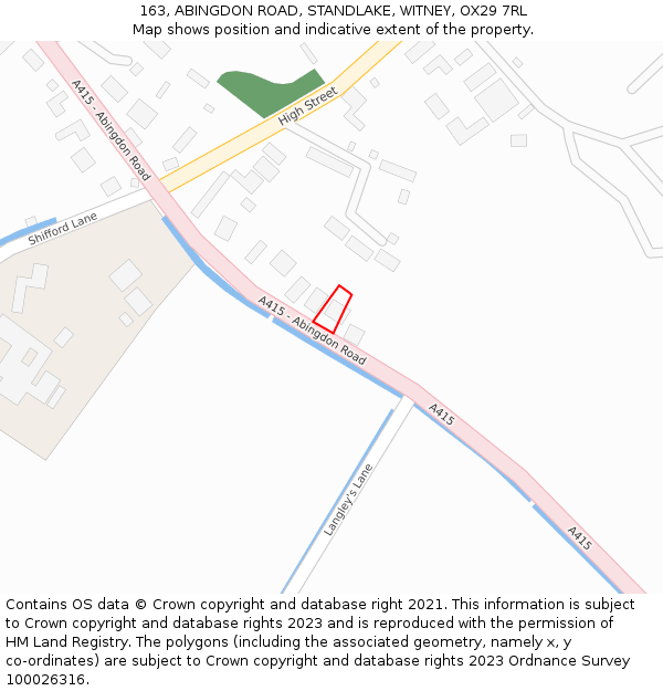 163, ABINGDON ROAD, STANDLAKE, WITNEY, OX29 7RL: Location map and indicative extent of plot