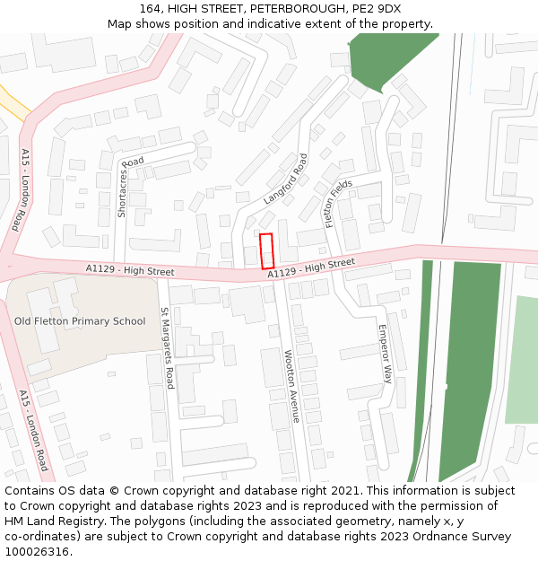 164, HIGH STREET, PETERBOROUGH, PE2 9DX: Location map and indicative extent of plot