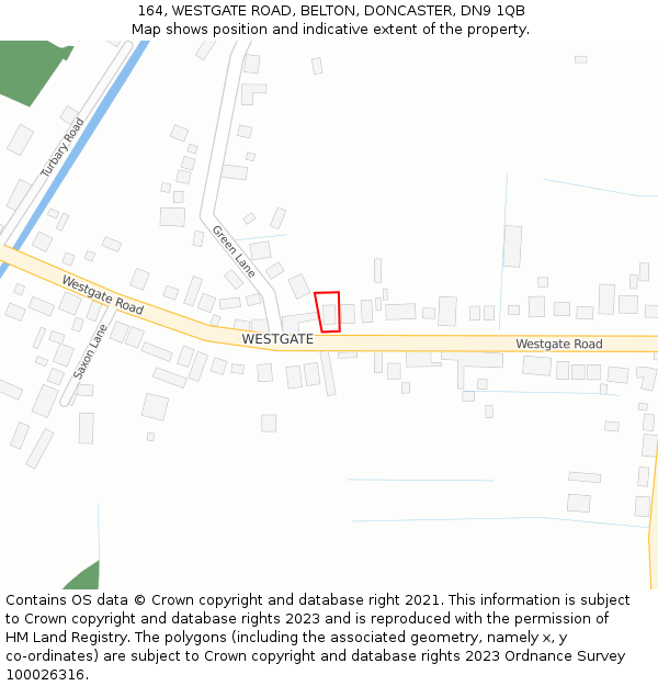 164, WESTGATE ROAD, BELTON, DONCASTER, DN9 1QB: Location map and indicative extent of plot