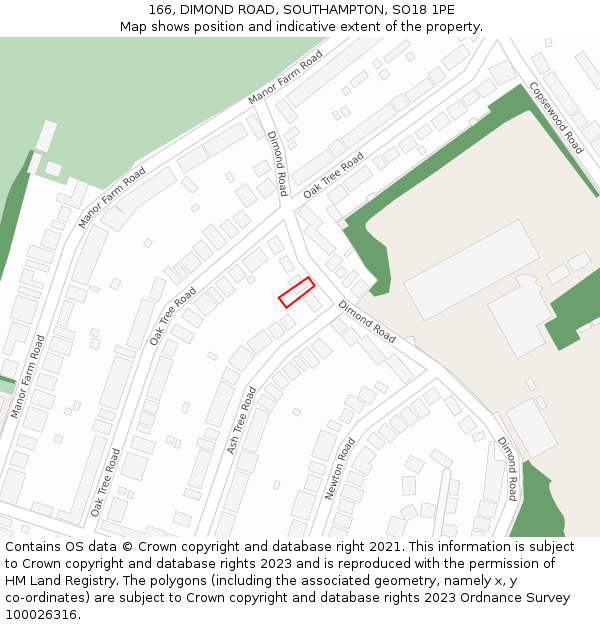 166, DIMOND ROAD, SOUTHAMPTON, SO18 1PE: Location map and indicative extent of plot