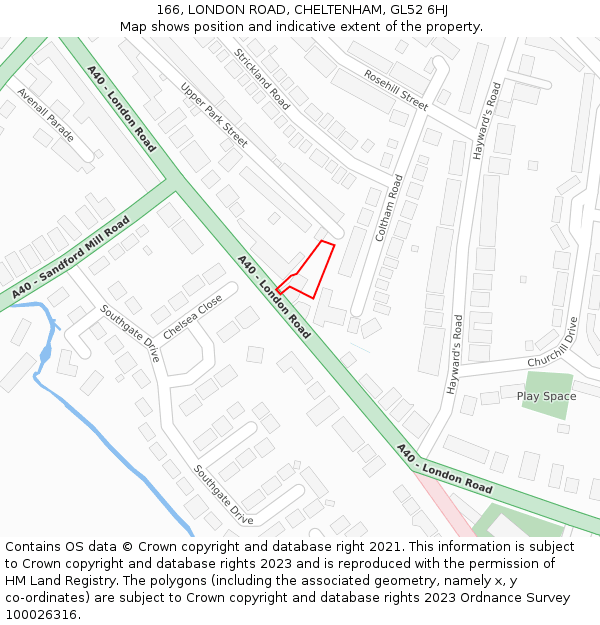 166, LONDON ROAD, CHELTENHAM, GL52 6HJ: Location map and indicative extent of plot