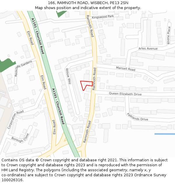 166, RAMNOTH ROAD, WISBECH, PE13 2SN: Location map and indicative extent of plot