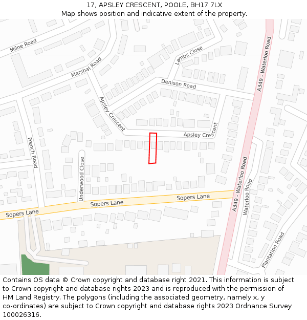 17, APSLEY CRESCENT, POOLE, BH17 7LX: Location map and indicative extent of plot