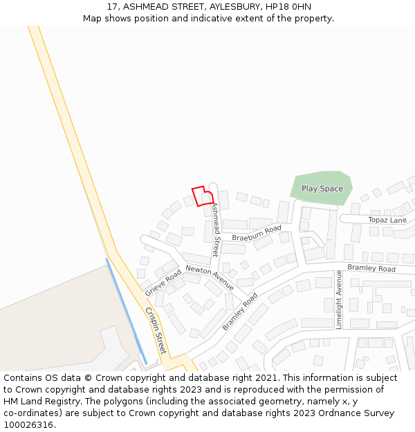 17, ASHMEAD STREET, AYLESBURY, HP18 0HN: Location map and indicative extent of plot