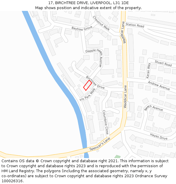 17, BIRCHTREE DRIVE, LIVERPOOL, L31 1DE: Location map and indicative extent of plot