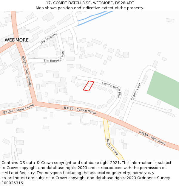 17, COMBE BATCH RISE, WEDMORE, BS28 4DT: Location map and indicative extent of plot