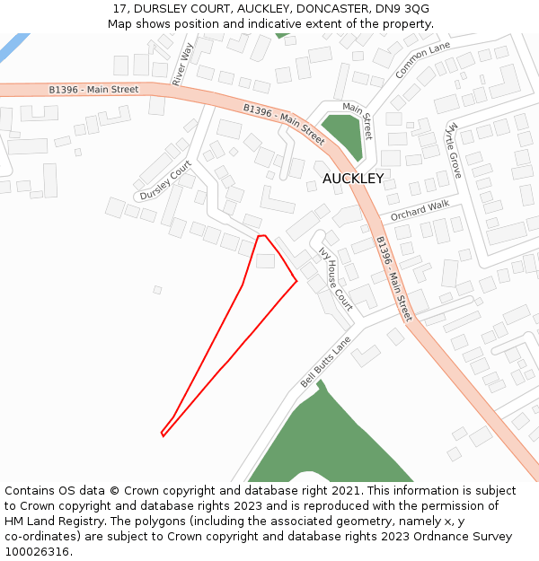 17, DURSLEY COURT, AUCKLEY, DONCASTER, DN9 3QG: Location map and indicative extent of plot