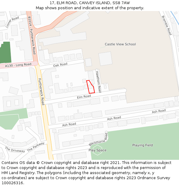 17, ELM ROAD, CANVEY ISLAND, SS8 7AW: Location map and indicative extent of plot