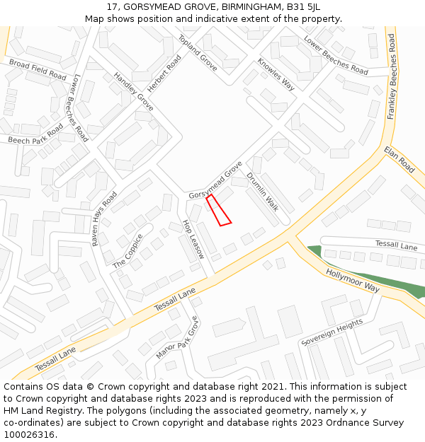 17, GORSYMEAD GROVE, BIRMINGHAM, B31 5JL: Location map and indicative extent of plot