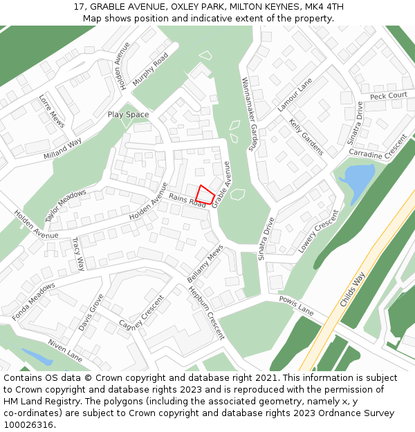 17, GRABLE AVENUE, OXLEY PARK, MILTON KEYNES, MK4 4TH: Location map and indicative extent of plot