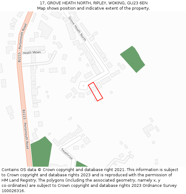 17, GROVE HEATH NORTH, RIPLEY, WOKING, GU23 6EN: Location map and indicative extent of plot