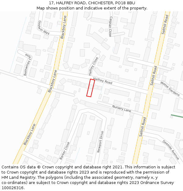 17, HALFREY ROAD, CHICHESTER, PO18 8BU: Location map and indicative extent of plot