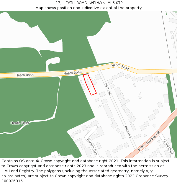 17, HEATH ROAD, WELWYN, AL6 0TP: Location map and indicative extent of plot