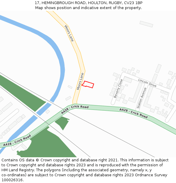 17, HEMINGBROUGH ROAD, HOULTON, RUGBY, CV23 1BP: Location map and indicative extent of plot