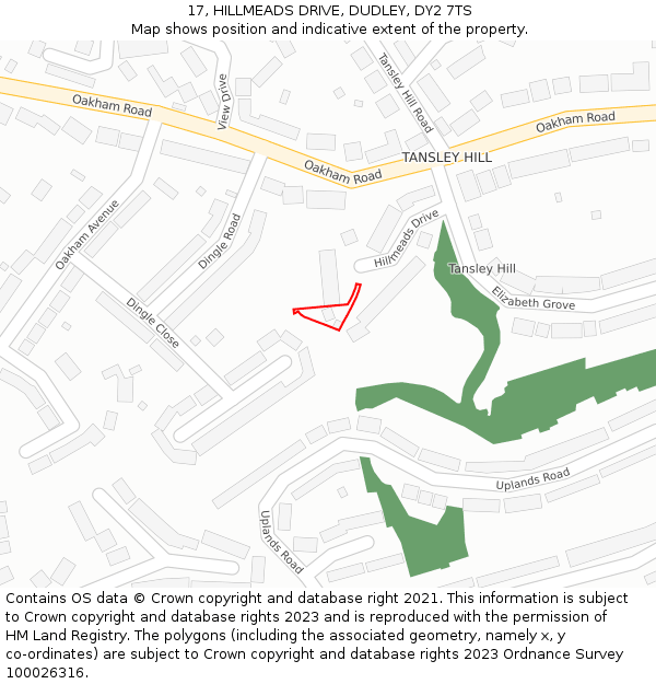 17, HILLMEADS DRIVE, DUDLEY, DY2 7TS: Location map and indicative extent of plot