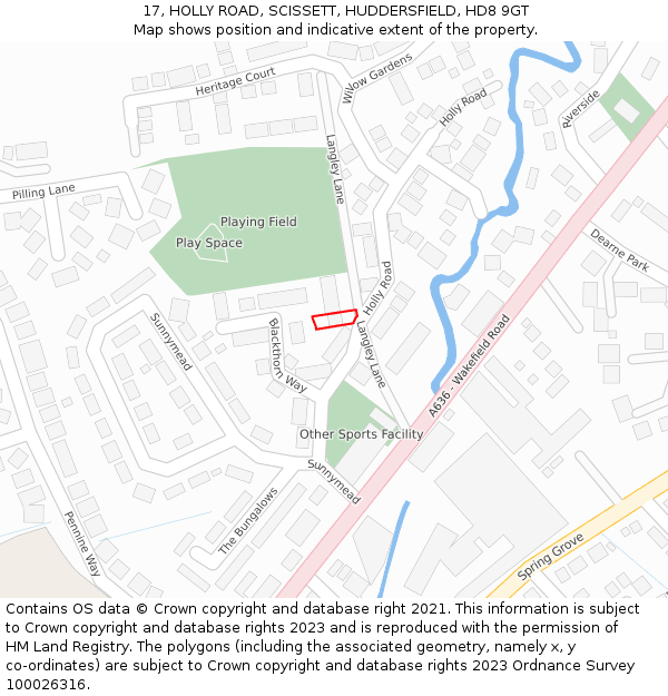 17, HOLLY ROAD, SCISSETT, HUDDERSFIELD, HD8 9GT: Location map and indicative extent of plot