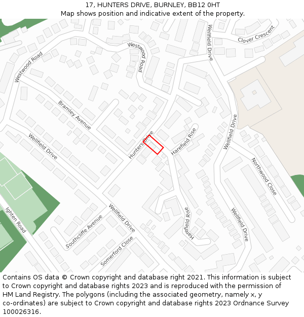 17, HUNTERS DRIVE, BURNLEY, BB12 0HT: Location map and indicative extent of plot