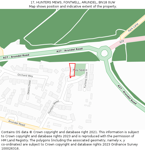 17, HUNTERS MEWS, FONTWELL, ARUNDEL, BN18 0UW: Location map and indicative extent of plot